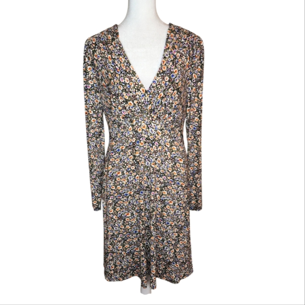 Boden Mini Tea Dress Floral Smocking Details V Neck Size US 8R